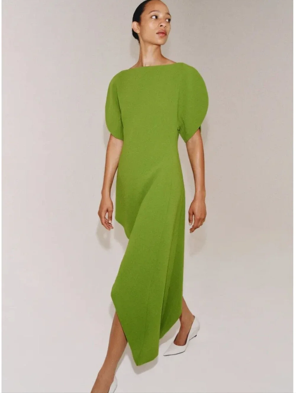 ZARA ASYMMETRIC MIDI DRESS GREEN SIZE XS